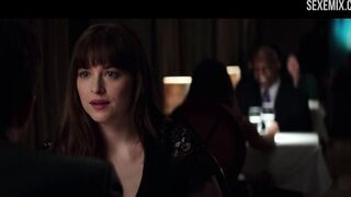 Dakota Johnson takes off panties in a restaurant - Fifty Shades Darker