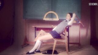 Frank fantasies with Stacy Martin in school uniform, scene in Nymphomaniac: Vol. I
