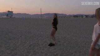 Scarlett Davies in White bikini on the beach, scene in #FollowMe