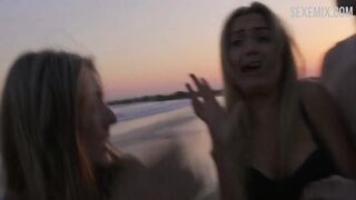 Scarlett Davies in White bikini on the beach, scene in #FollowMe