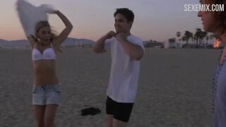 Scarlett Davies in White bikini on the beach, scene in #FollowMe