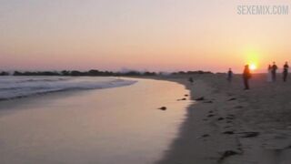 Scarlett Davies in White bikini on the beach, scene in #FollowMe